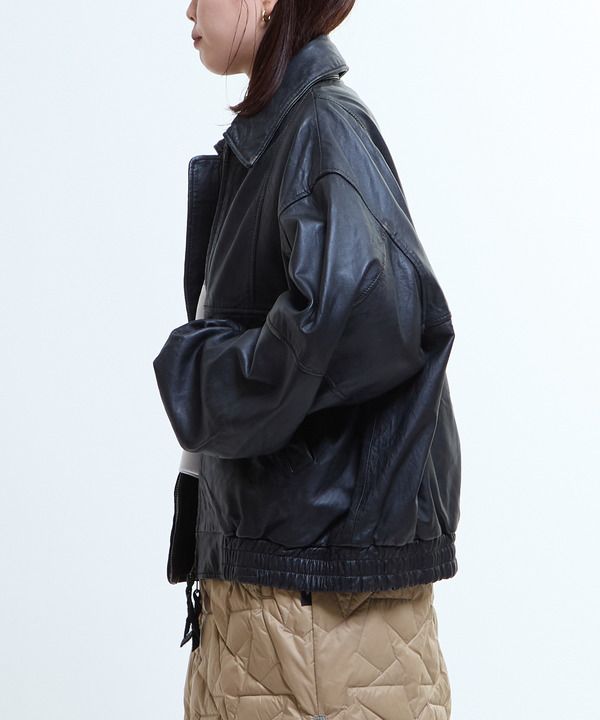 VINTAGELIKE SHEEP LEATHER ZIP BLOUSON 詳細画像 2