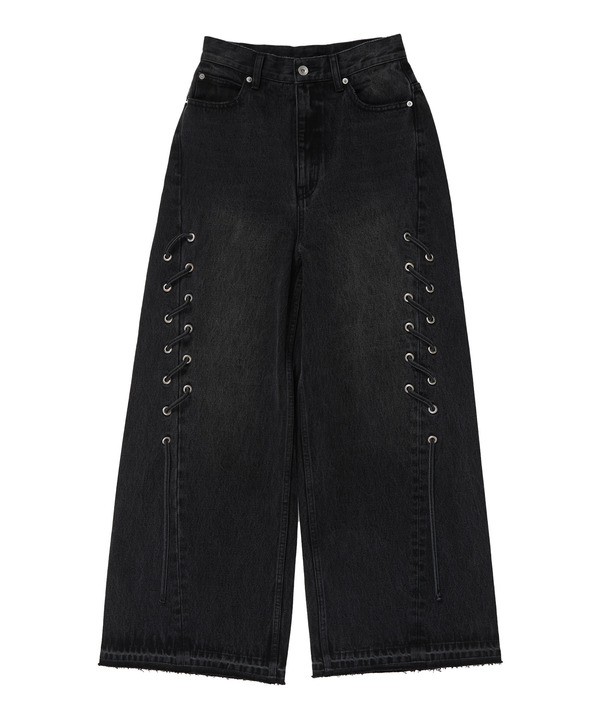 【HL】LACE-UP WIDE DENIM PANTS WASHED (SET-UP) 詳細画像 グレー 1