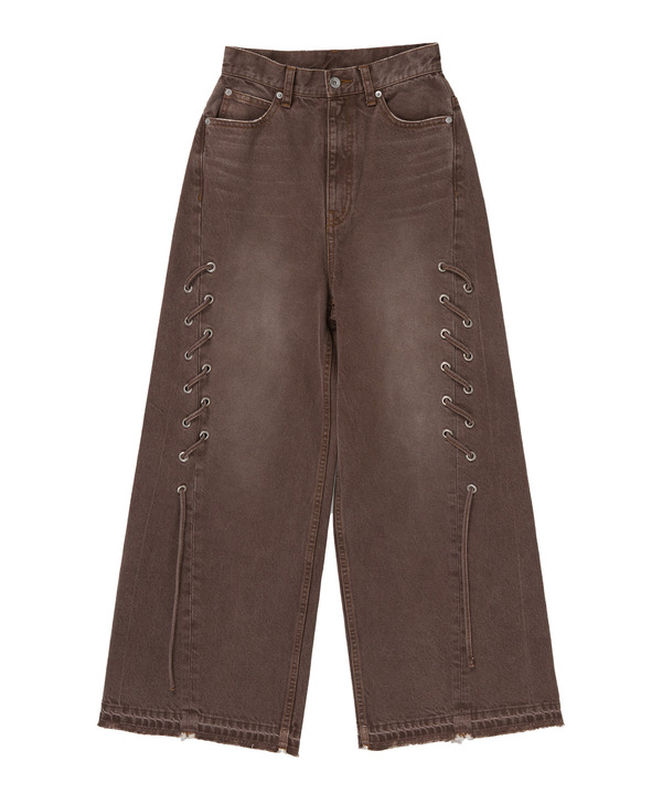 【HL】LACE-UP WIDE DENIM PANTS WASHED (SET-UP) 詳細画像 ボルドー 1