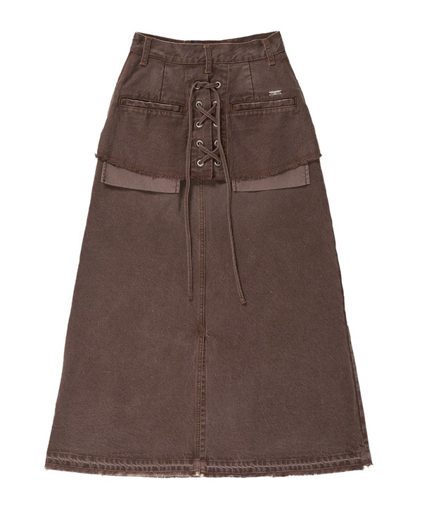 【HL】LACE-UP DENIM SKIRT WASHED (SET-UP) 詳細画像 ボルドー 1