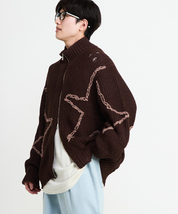 STAR★ EMBROIDERY ZIP-UP KNIT CARDIGAN 詳細画像 3