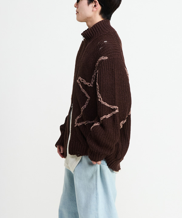 STAR★ EMBROIDERY ZIP-UP KNIT CARDIGAN 詳細画像 4