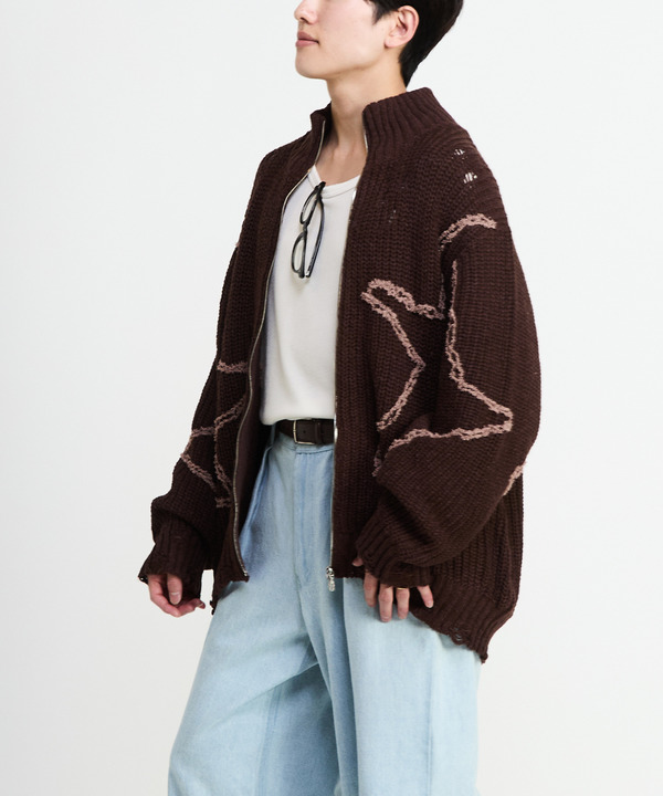 STAR★ EMBROIDERY ZIP-UP KNIT CARDIGAN 詳細画像 9