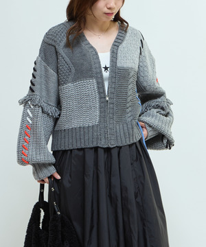 PATCHWORK STITCH CABLE KNIT CARDIGAN