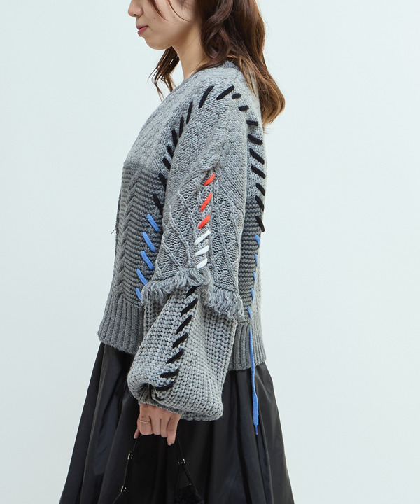 PATCHWORK STITCH CABLE KNIT CARDIGAN 詳細画像 2