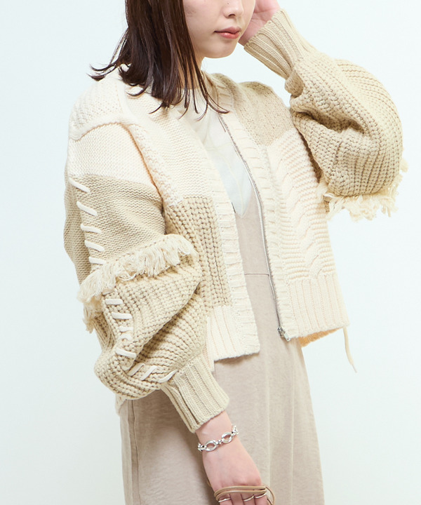 PATCHWORK STITCH CABLE KNIT CARDIGAN 詳細画像 6