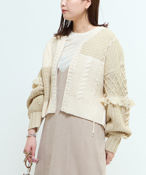 PATCHWORK STITCH CABLE KNIT CARDIGAN 詳細画像 ホワイト 1
