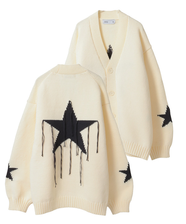 STAR★ FRINGE KNIT CARDIGAN 詳細画像 アイボリー 1