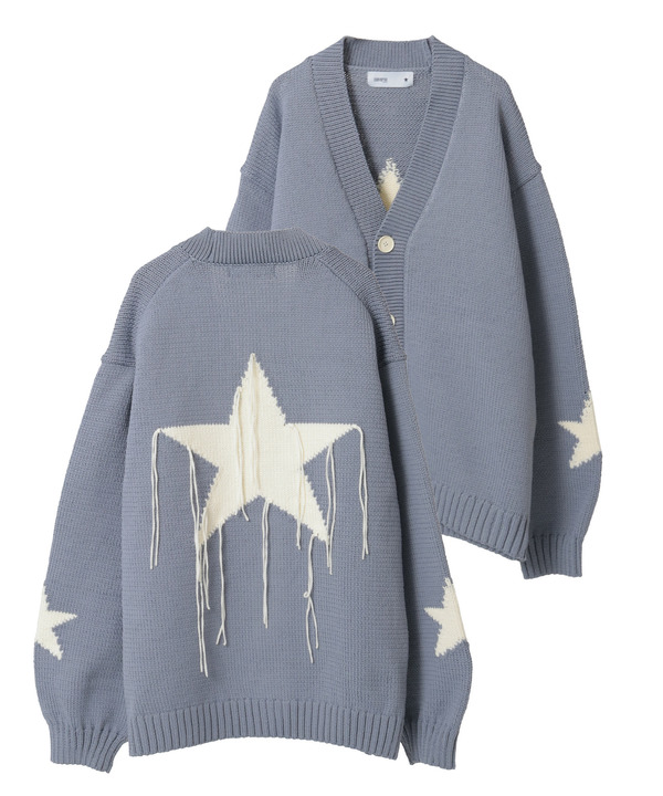 STAR★ FRINGE KNIT CARDIGAN 詳細画像 サックスブルー 1