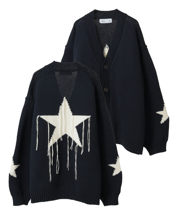 STAR★ FRINGE KNIT CARDIGAN 詳細画像 ネイビー 1