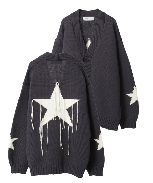 STAR★ FRINGE KNIT CARDIGAN 詳細画像 ブラック 1