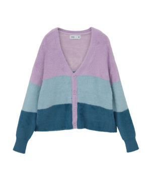 MULTI BORDER FEATHER KNIT CARDIGAN
