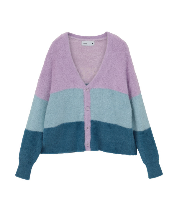 MULTI BORDER FEATHER KNIT CARDIGAN 詳細画像 ブルー 1