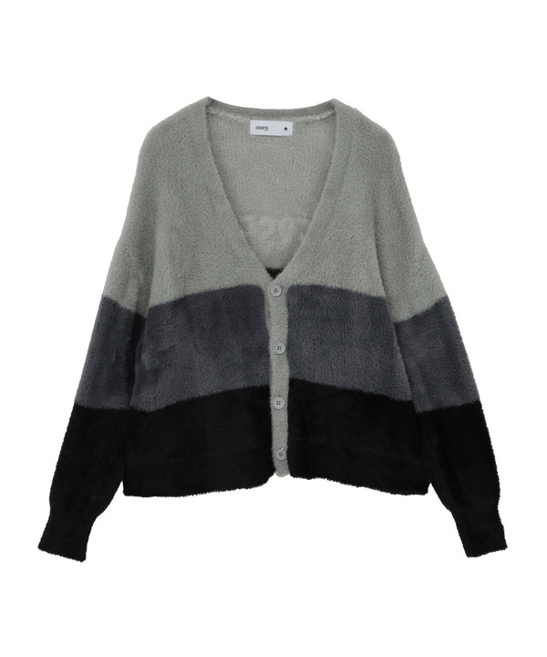 MULTI BORDER FEATHER KNIT CARDIGAN 詳細画像 チャコールグレー 1