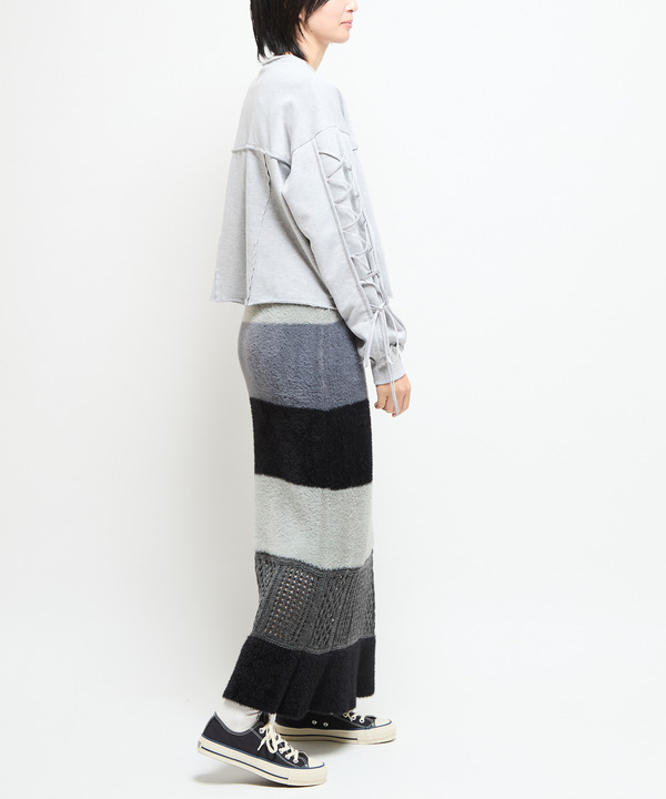 MULTI BORDER FEATHER KNIT SKIRT 詳細画像 2