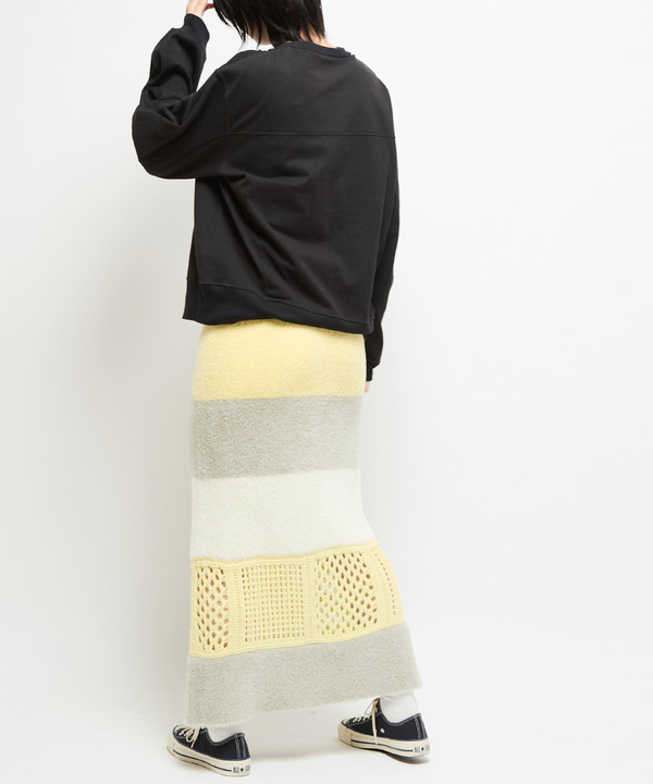MULTI BORDER FEATHER KNIT SKIRT 詳細画像 5