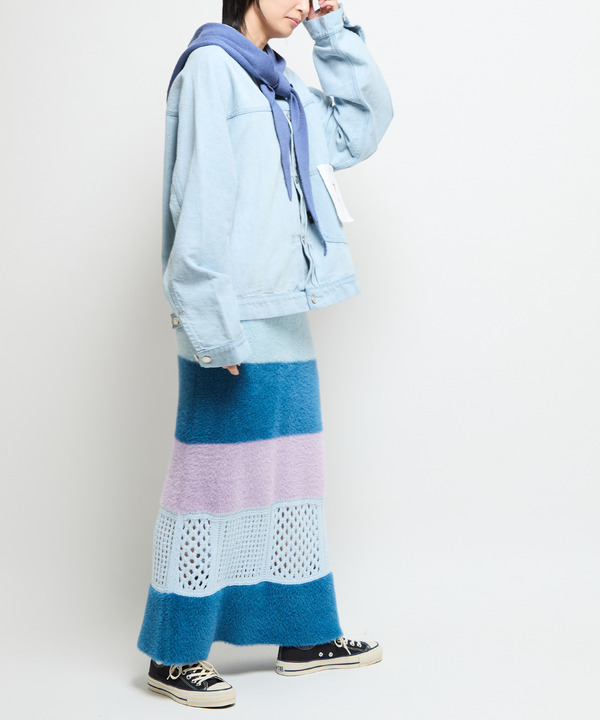 MULTI BORDER FEATHER KNIT SKIRT 詳細画像 7