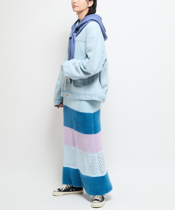 MULTI BORDER FEATHER KNIT SKIRT 詳細画像 8