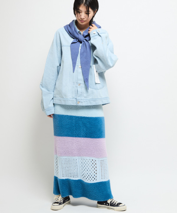MULTI BORDER FEATHER KNIT SKIRT 詳細画像 9