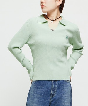 POLO COLLAR RIB KNIT TOP