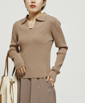 POLO COLLAR RIB KNIT TOP