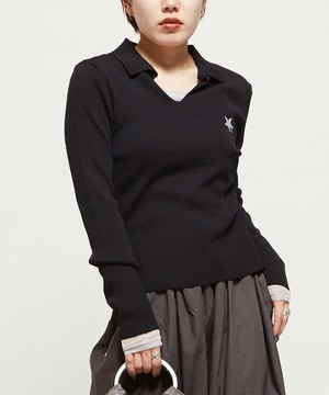 POLO COLLAR RIB KNIT TOP
