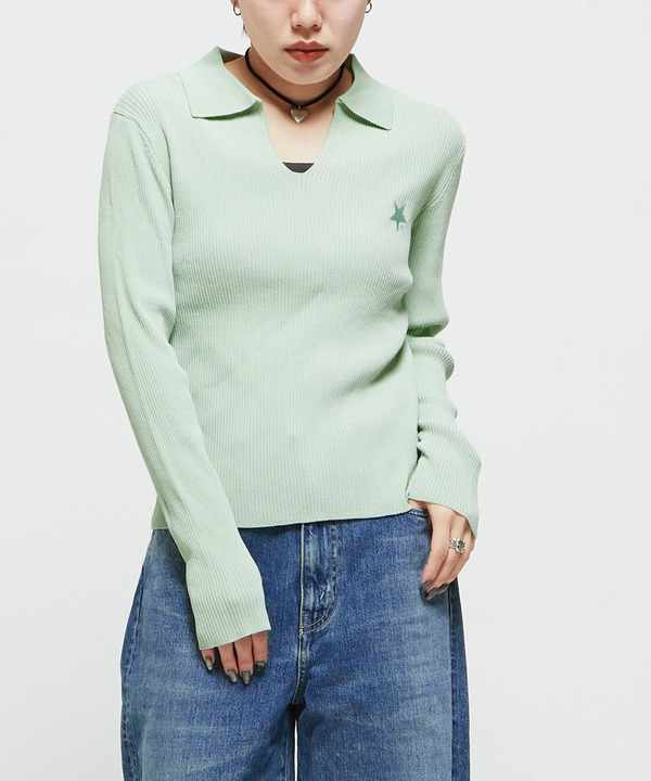 POLO COLLAR RIB KNIT TOP 詳細画像 1