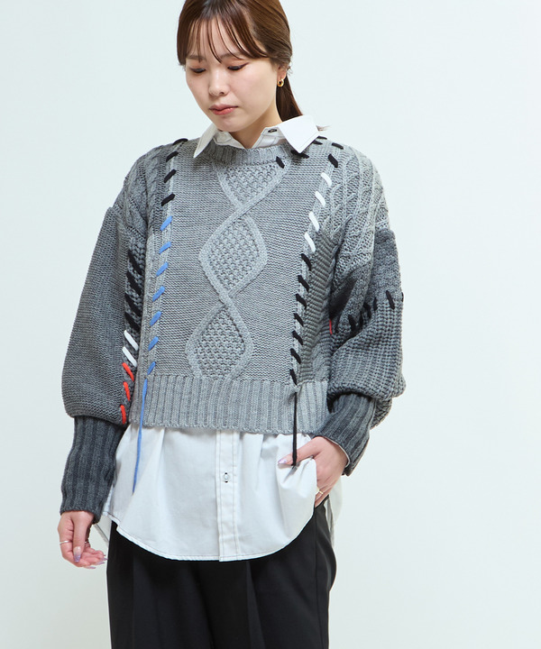 PATCHWORK STITCH CABLE KNIT 詳細画像 1