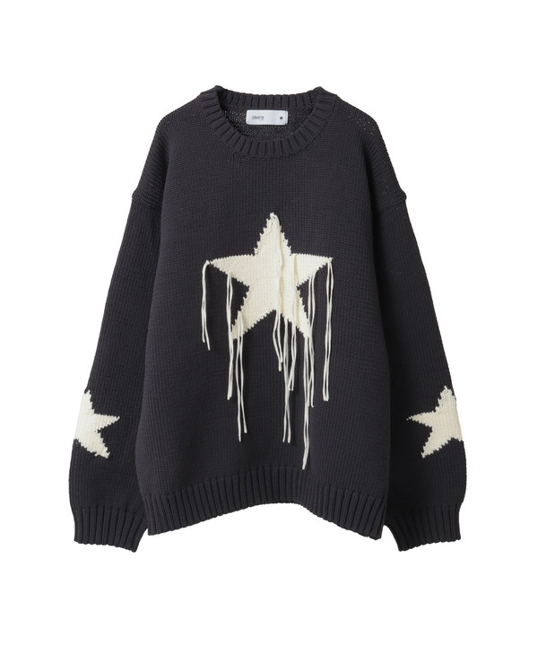 STAR★ FRINGE DESIGN PULLOVER KNIT 詳細画像 ブラック 1