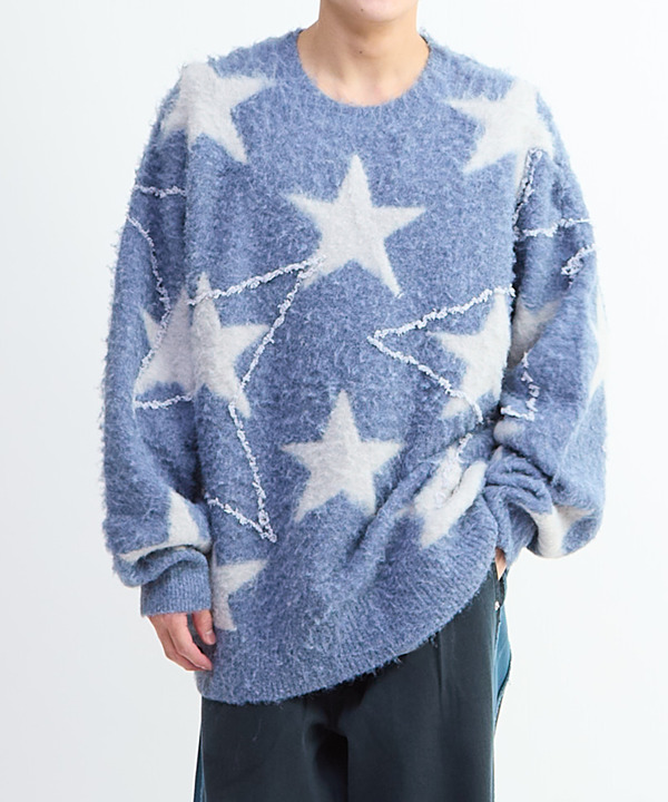 STAR★ ALLOVER STITCH KNIT PULLOVER 詳細画像 ブルー 1