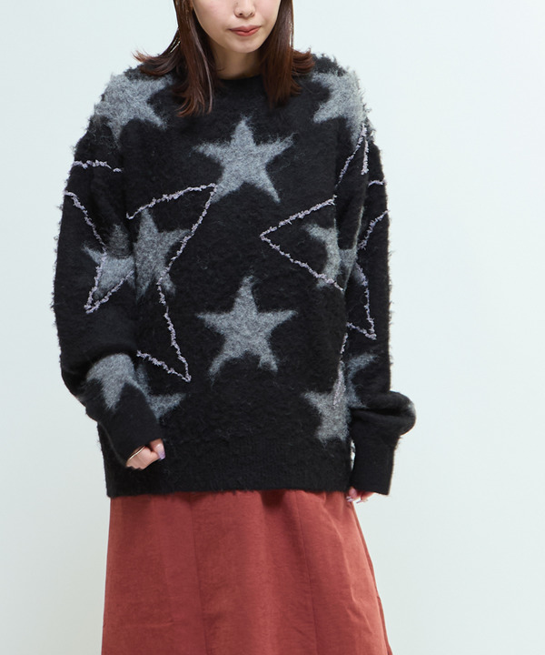 STAR★ ALLOVER STITCH KNIT PULLOVER 詳細画像 ブラック 1