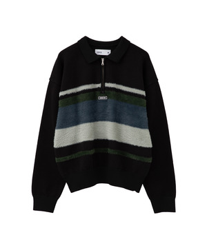 【HL】MULTI BORDER HALF-ZIP KNIT PULLOVER