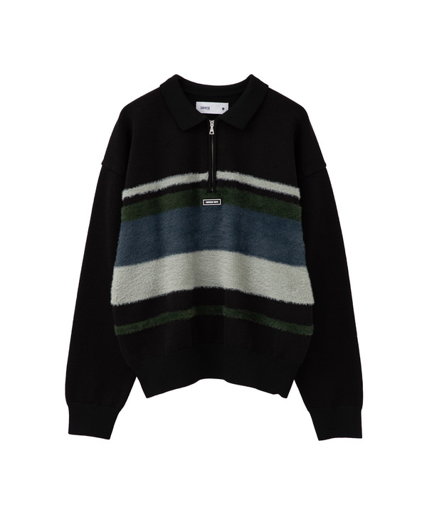 【HL】MULTI BORDER HALF-ZIP KNIT PULLOVER 詳細画像 ブラック 1