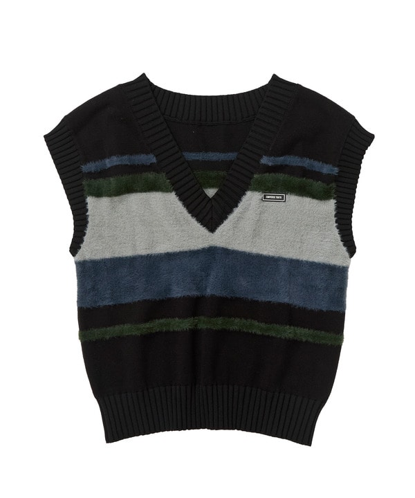 【HL】MULTI BORDER FEATHER KNIT VEST 詳細画像 ブラック 1