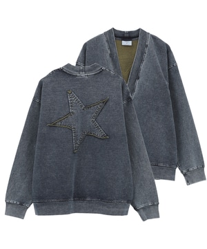 BACK STAR★ PATCH INDIGO SWEAT CARDIGAN