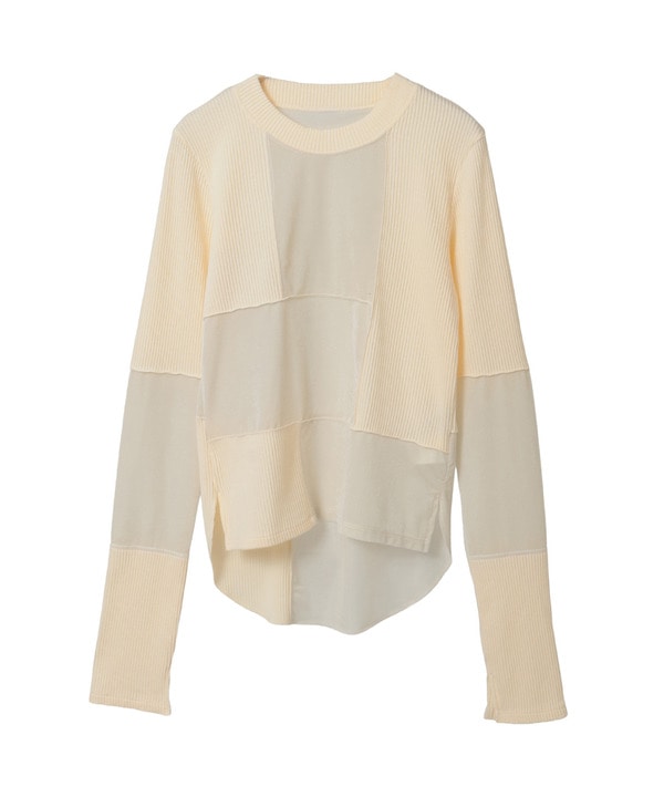 【HL】PATCHWORK VELOR RIB TOP 詳細画像 アイボリー 1