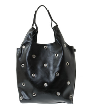 2WAY EYELET FAKE-LEATHER SHOPPING TOTE BAG