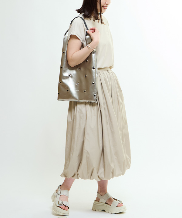 2WAY EYELET FAKE-LEATHER SHOPPING TOTE BAG 詳細画像 2
