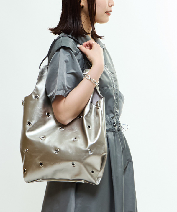 2WAY EYELET FAKE-LEATHER SHOPPING TOTE BAG 詳細画像 3