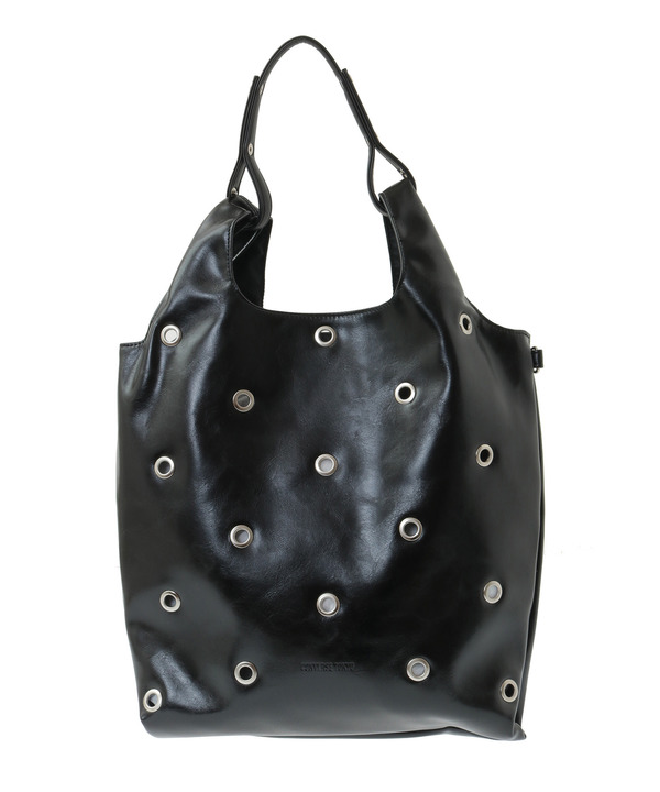 2WAY EYELET FAKE-LEATHER SHOPPING TOTE BAG 詳細画像 ブラック 1