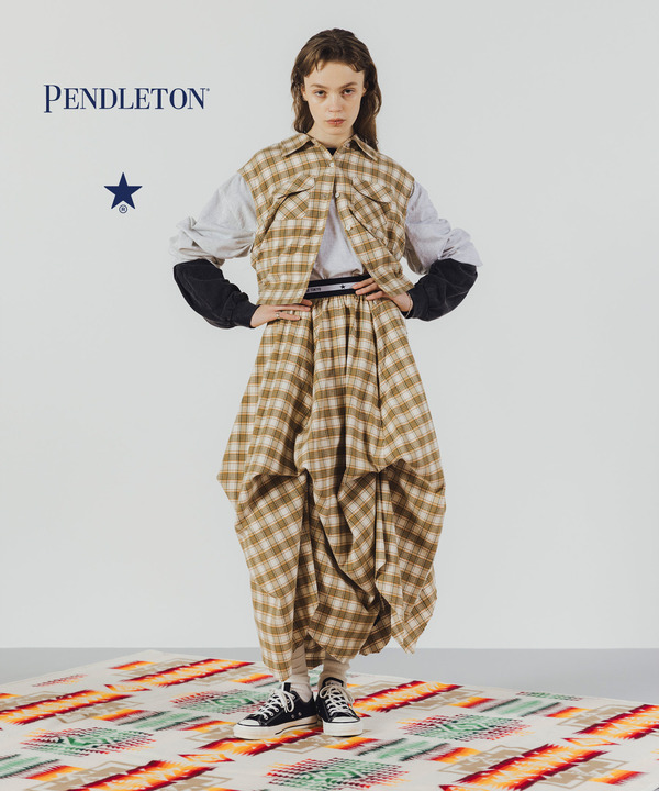 【PENDLETON】STAR★ CUT FLANNEL CHECKED GATHER SKIRT 詳細画像 ベージュ 1