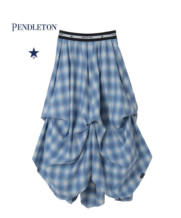 【PENDLETON】STAR★ CUT FLANNEL CHECKED GATHER SKIRT 詳細画像 サックスブルー 1
