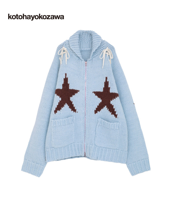 【kotohayokozawa】LACE-UP LOWGAGE COWICHAN SWEATER 詳細画像 サックスブルー 1