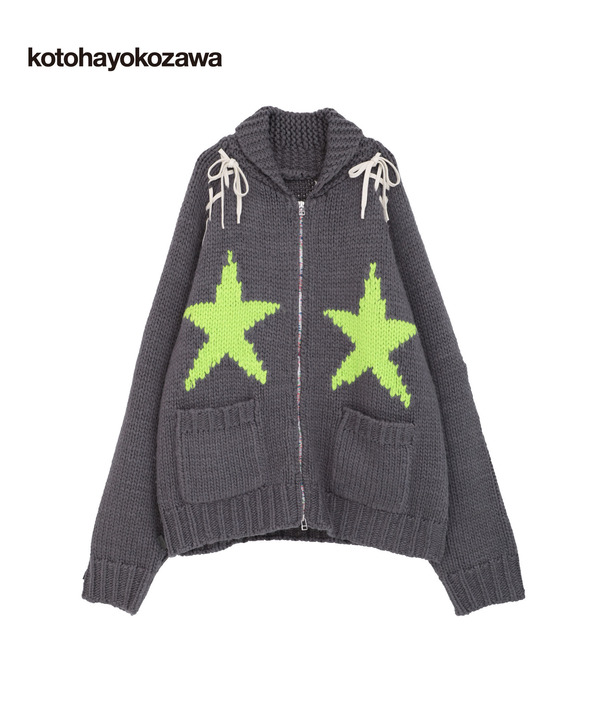 【kotohayokozawa】LACE-UP LOWGAGE COWICHAN SWEATER 詳細画像 チャコールグレー 1