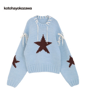 【kotohayokozawa】LACE-UP LOWGAGE KNIT PULLOVER