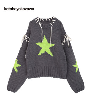 【kotohayokozawa】LACE-UP LOWGAGE KNIT PULLOVER
