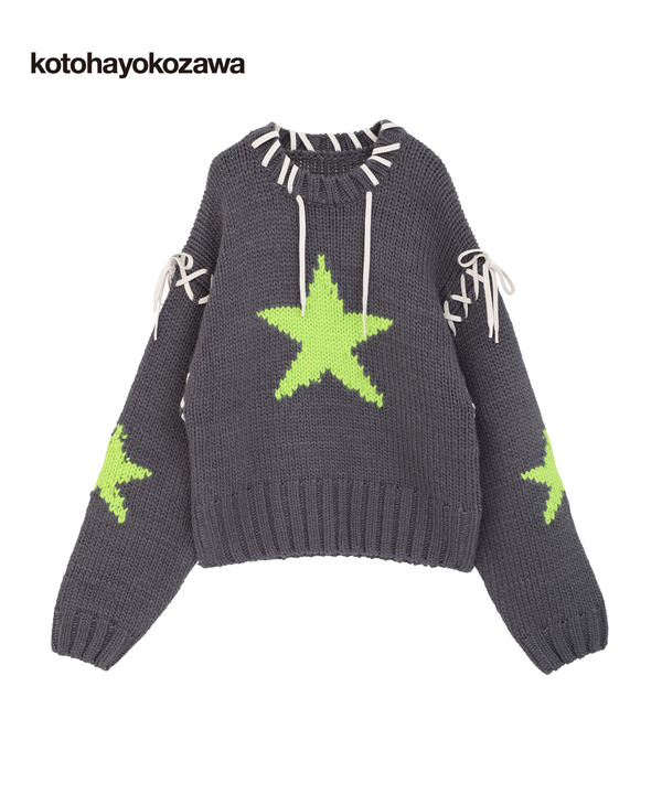 【kotohayokozawa】LACE-UP LOWGAGE KNIT PULLOVER 詳細画像 チャコールグレー 1