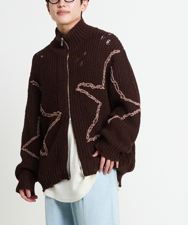 STAR★ EMBROIDERY ZIP-UP KNIT CARDIGAN 詳細画像 2