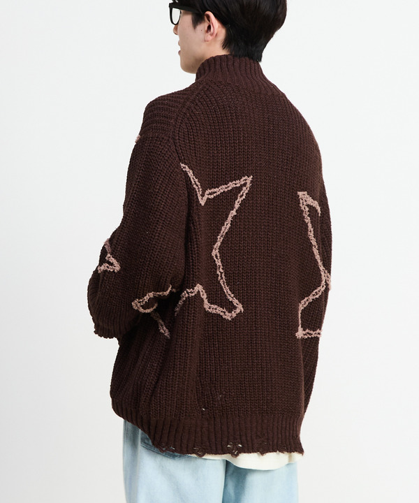 STAR★ EMBROIDERY ZIP-UP KNIT CARDIGAN 詳細画像 5