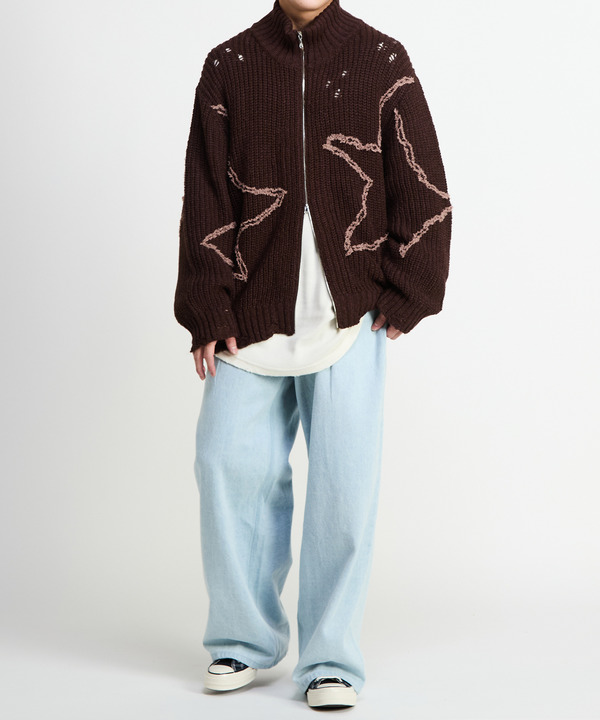 STAR★ EMBROIDERY ZIP-UP KNIT CARDIGAN 詳細画像 6